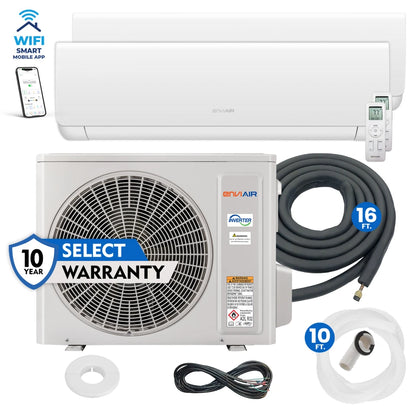EnviAir 1.5-Ton 18,000 BTU 21 SEER Smart Multi-Zone Ductless Mini-Split Heat Pump System – 230V - EMSS21M18ZE230A (Includes 2 x Indoor Units + Outdoor Unit)