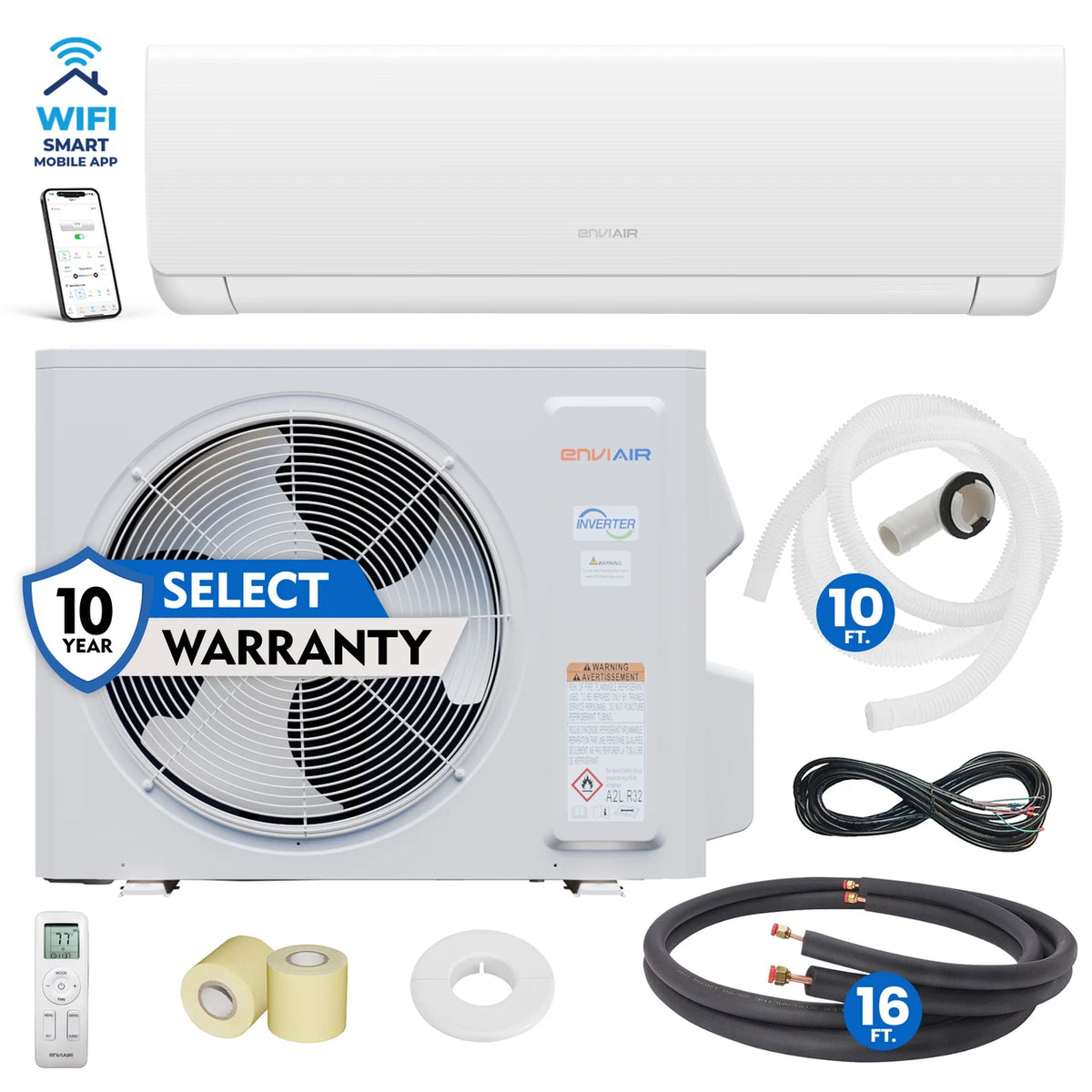 EnviAir 2-Ton 24,000 BTU 19 SEER Smart Single-Zone Ductless Mini-Split Heat Pump System – 230V - EMSS188S24ZE230A (Includes Indoor & Outdoor Units)